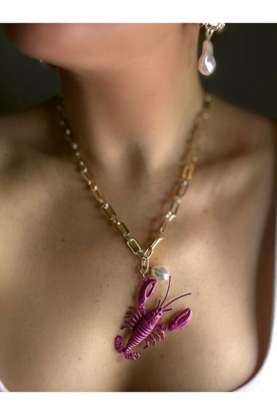 Finery by Nerrs Paperclip Chain Pink Lobster Necklace