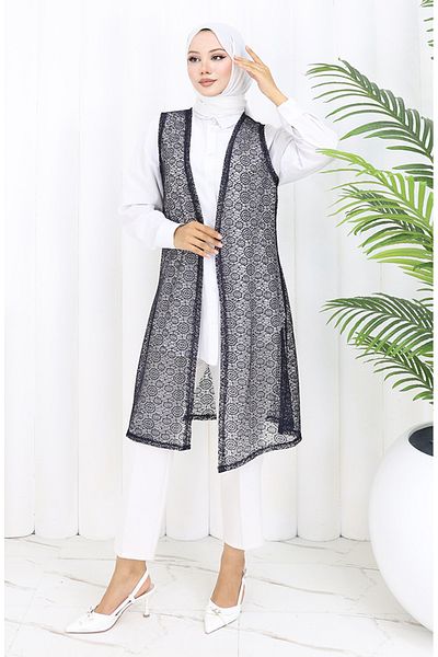 sefamerve Lace Soft Long Vest Mother Vest Plus Size Vest 8760-04 Milky Coffee