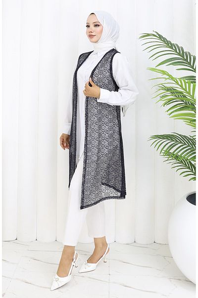 sefamerve Lace Soft Long Vest Mother Vest Plus Size Vest 8760-04 Milky Coffee