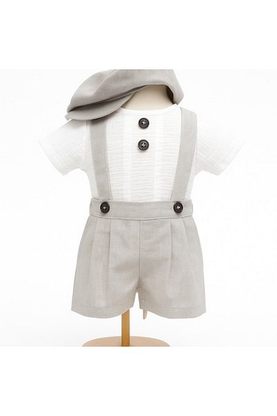 OEM Elegant suit for boys, 3-piece set: shirt, pants, beret, 2-4 months, gray color