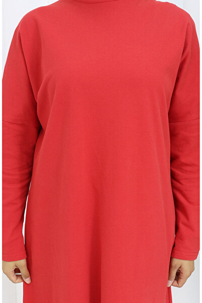 sefamerve Relaxed Fit Cotton Plain Tunic 8757-01 Red