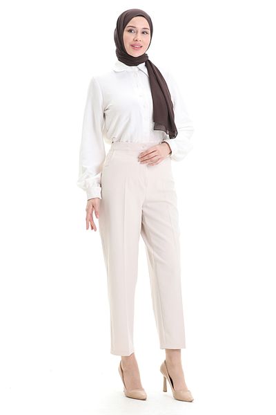 sefamerve Pantaloni de buzunar marimi mari 4003-05 Bej