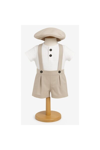 OEM Elegant boys' suit, 3-piece set: shirt, pants, beret, 5-8 months, beige color