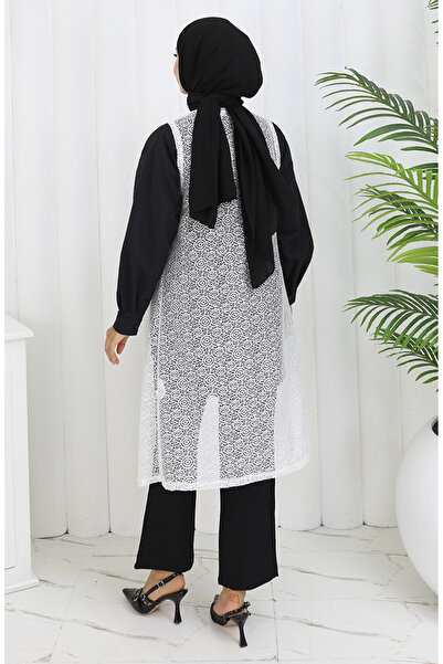 sefamerve Lace Slim Fit Vest 8760-03 White