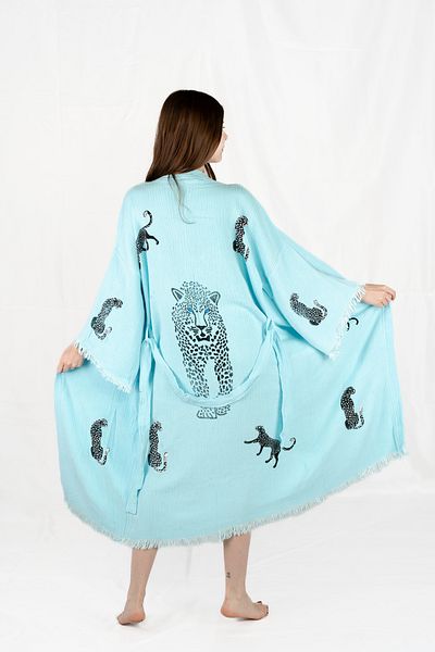 Befera Design Kimono muselină 100% bumbac halat de baie cu imprimeu leopard Rochie caftan