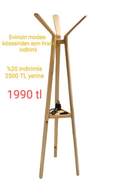 Tasarım Doğal ahşap askılık -dekoratif elbise askılığı - portmanto
