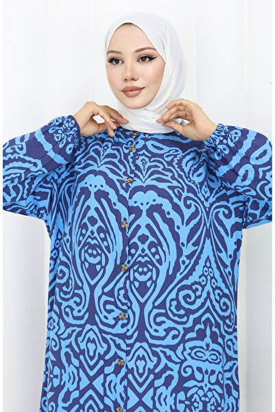 sefamerve Φόρεμα από βισκόζη με κουμπιά 2095-01 Μπλε