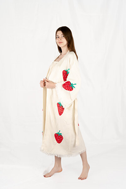 Befera Design Муслін кімоно 100% бавовна з принтом полуниці Халат Кафтан Ранковий халат