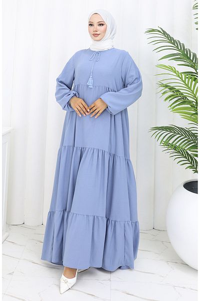 sefamerve Φόρεμα με κορδόνια με γιακά 4107-11 Dark Dusty Rose