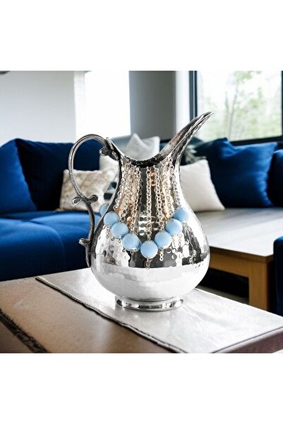 Bakır Center Bakır Sürahi Boncuklu Bakır Gümüş Kaplamalı Sürahi Çekiç Dövmeli...