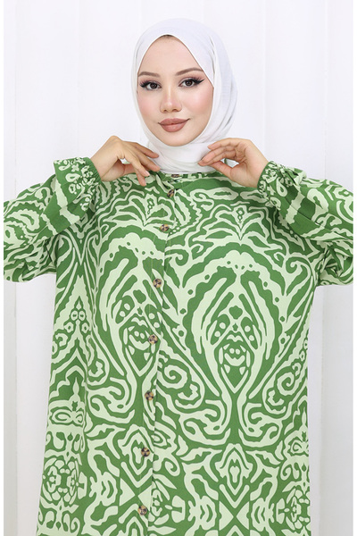 sefamerve Φόρεμα από βισκόζη με κουμπιά 2095-05 Χακί Πράσινο