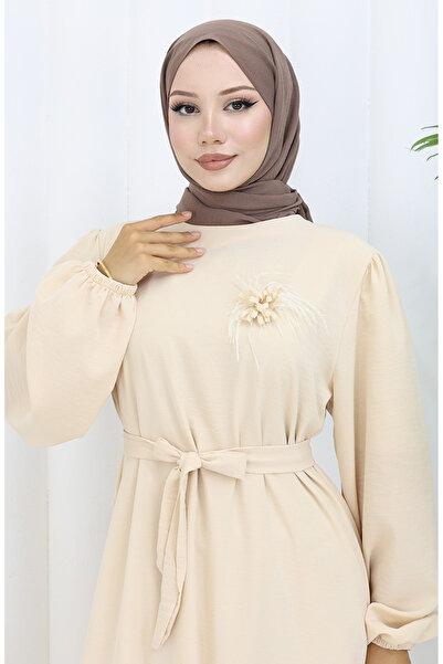 sefamerve Φόρεμα με λεπτομέρεια καρφίτσας 0017-05 Μπεζ