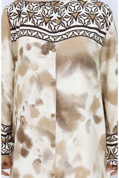 sefamerve Φόρεμα από βισκόζη με κουμπιά 0114-03 Καφέ