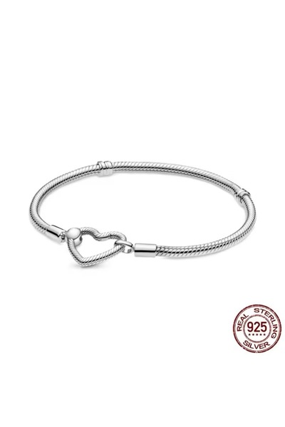 Lovecharm S925 Gümüş Kalp Zincir Kilitli Bileklik