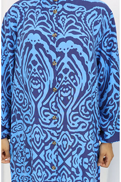 sefamerve Φόρεμα από βισκόζη με κουμπιά 2095-01 Μπλε