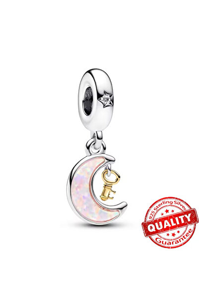 Hector&Co. Jewellery Anahtar ve Ay Sallantılı Pembe Sarı Charm