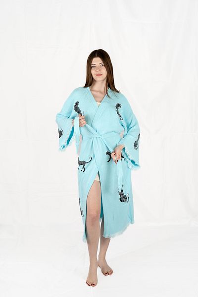 Befera Design Kimono muselină 100% bumbac halat de baie cu imprimeu leopard Rochie caftan