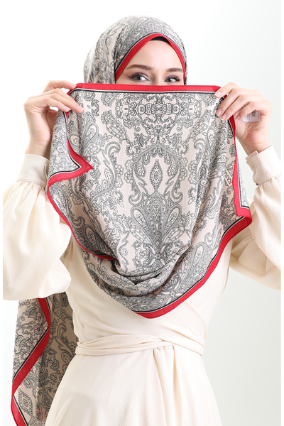 sefamerve Σάλι Mio Κρεπ με Σχέδιο Karaca 81099-14 Κόκκινο Κρεμ