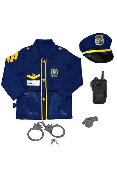 BREZIUM Costum de polițist pentru copii cu accesorii, mărimea 3-6 ani, albastru