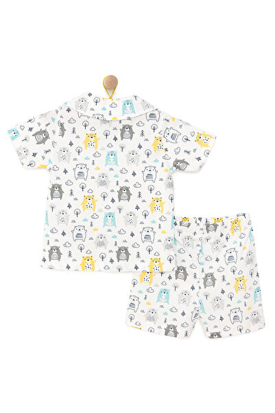 ebebek Hello Baby HelloBaby Erkek Bebek Pijama Takım Düğmeli Kapüşonlu Yaka Kısa Kol