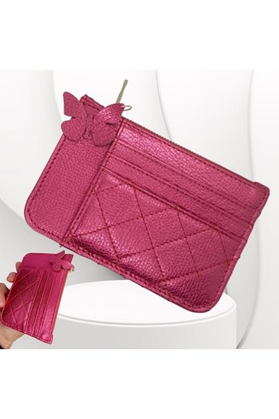 OEM Women's Card Holder Made of Natural Leather, Pearl Pink, With 6 Slots and Coin Pocket, Handmade