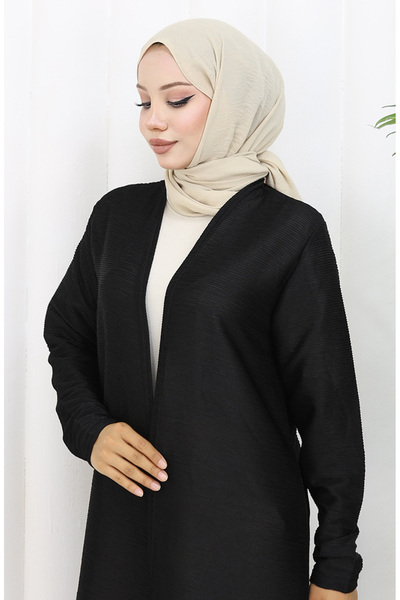sefamerve Sade Uzun Mevsimlik Siyah Hırka 8756-01 Siyah