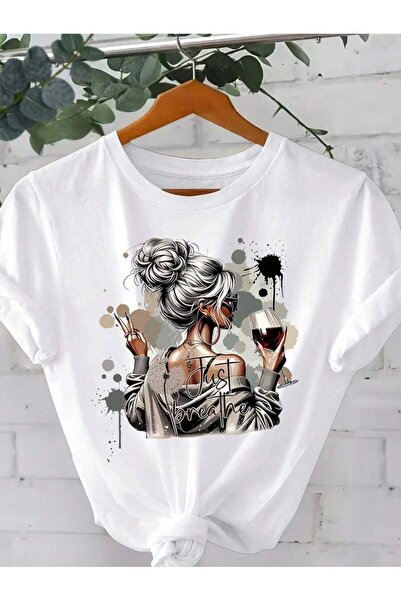 OVER HEAD Tricou pentru femei, care băie alb, B cu imprimeu O supradimensionat