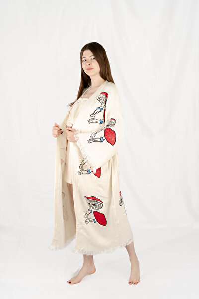 Befera Design Муслін кімоно 100% бавовна з грибним принтом Халат Кафтан Ранковий халат