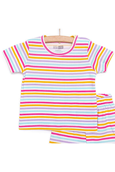 ebebek Hello Baby Hellobaby Baby Girl Pajamas Set Crew Neck Patchwork Leg Short Sleeve Pink