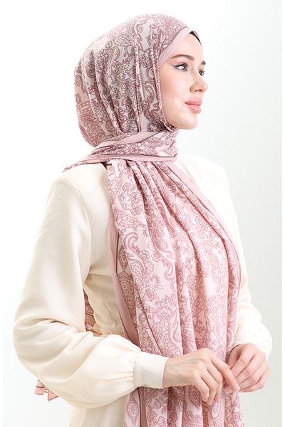 sefamerve Σάλι Mio Crepe με σχέδιο Karaca 81099-13 Ανοιχτόχρωμη πούδρα