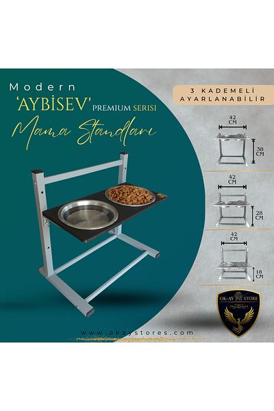 Okay Aybi̇sev Series 3-Level Height Adjustable Food and Water Stand for Cats and Medium-Large Breed Dogs