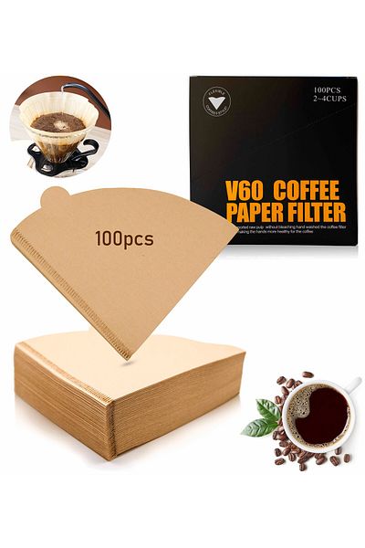 Omran Cart V60 Filters Brown, 100pcs, Ideal for Drip & Pour Over Coffee Makers