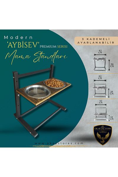 Okay Aybi̇sev Series 3-Level Height Adjustable Food and Water Stand for Cats and Medium-Large Breed Dogs