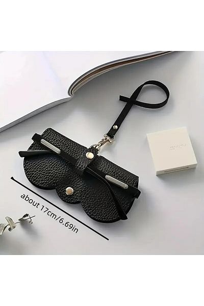YIWU Litchi Embossing Black Color Faux Leather Strap Glasses Case