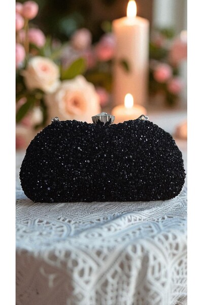 Jale Kadın Şık Siyah Kol Ve Omuz Clutch Portföy Taşlı Abiye Çanta