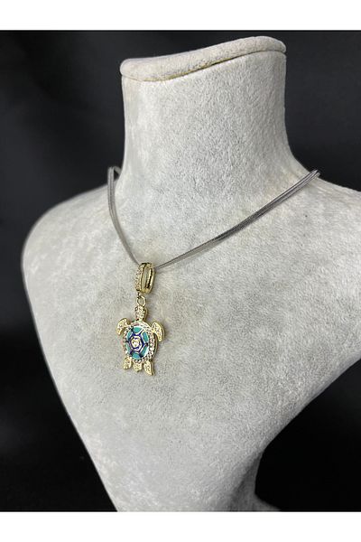 Mos Tespih Special Design Embroidered Turtle Steel Necklace