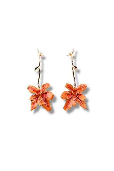 Finery by Nerrs Orange Flower Earrings