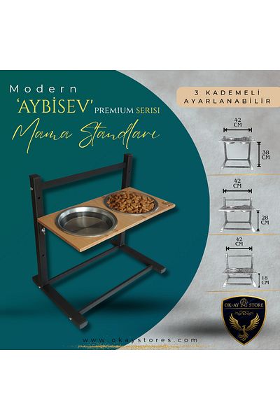 Okay Aybi̇sev Series 3-Level Height Adjustable Food and Water Stand for Cats and Medium-Large Breed Dogs