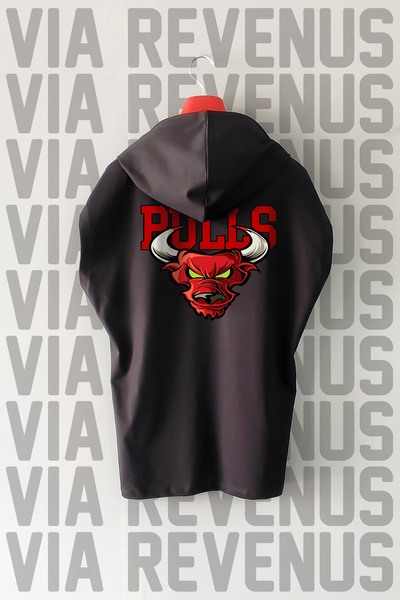 Vordevia Tricou sport 100% bumbac cu glugă cu mâneci zero imprimat Bulls față...