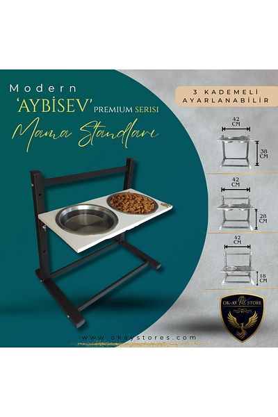 Okay Aybi̇sev Series 3-Level Height Adjustable Food and Water Stand for Cats and Medium-Large Breed Dogs