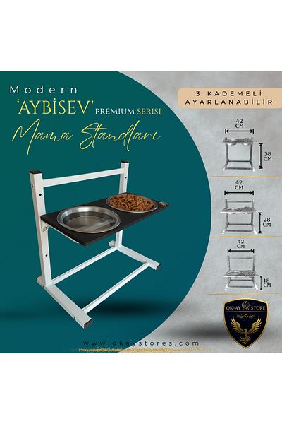 Okay Aybi̇sev Series 3-Level Height Adjustable Food and Water Stand for Cats and Medium-Large Breed Dogs