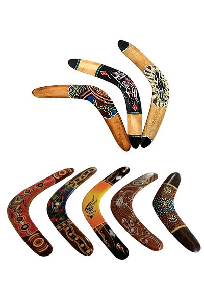 Wolawood Handmade Wooden Aboriginal Patterned Boomerang Natural Decorative Frisbee Fun Hobby Sports Shooting Toy