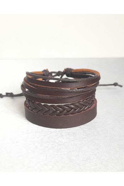 BSN Store Plain Design 3-Piece Genuine Leather Men's Bracelet