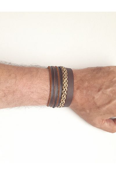 BSN Store 3-Piece Plain Design Handmade Real Leather Bracelet