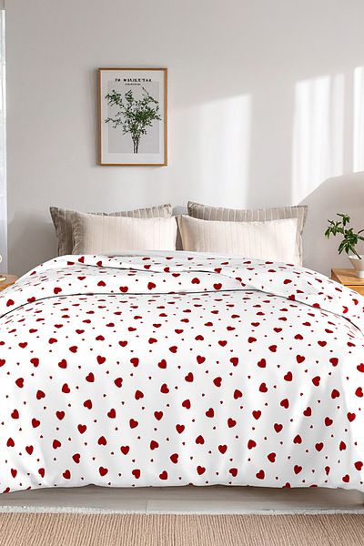 Lorien Heart Patterned, Jacquard and Printed 100% Cotton Double Pique (Bedding Cover) – 195X235 cm