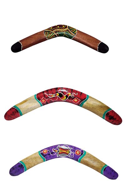 Wolawood Handmade Wooden Aboriginal Patterned Boomerang Natural Decorative Frisbee Fun Hobby Sports Shooting Toy