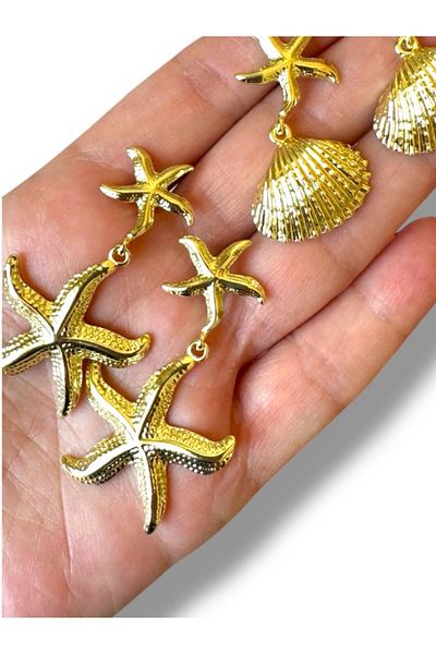 Finery by Nerrs Gold Color Double Sea Star, Dangle Earrings