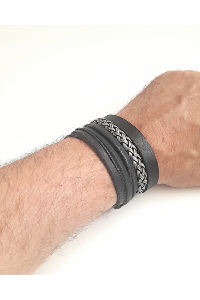 BSN Store 3-Piece Plain Design Handmade Real Leather Bracelet