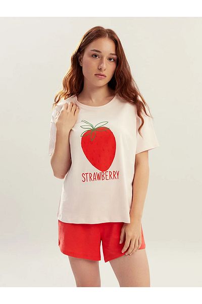 LC Waikiki Lcw Dream Red Petite Printed Women's Shorts Pajamas Set