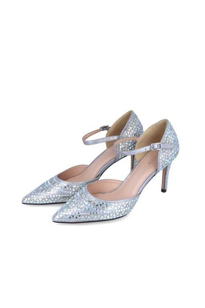 MENBUR Silver Stiletto Evening Shoes With Crystals, High Heels